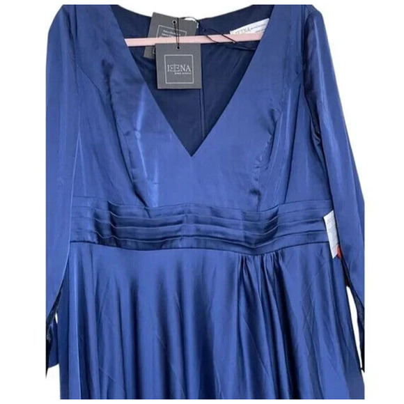 Mac Duggal Gown Dress Size 18W Blue Satin‎ V Neck Long Sleeve 55290 NWT - Picture 5 of 6